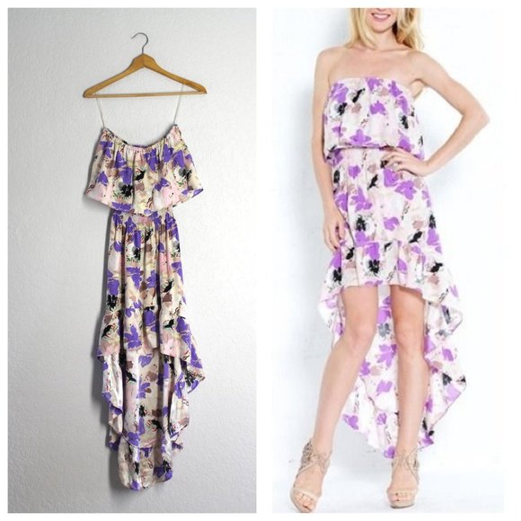 Parker Dresses & Skirts - Parker gorgeous strapless ruffle hi-low silk floral women's dress Sz XS
